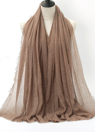 Pure Color Pleated Cotton Scarf Cotton And Linen Scarf