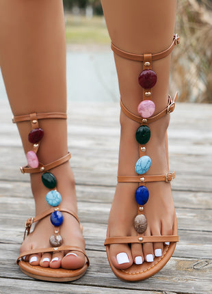 Flat Round Head Ankle Buckle Sandals