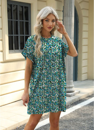 Loose Crew Neck Short Sleeve Pocket Dress