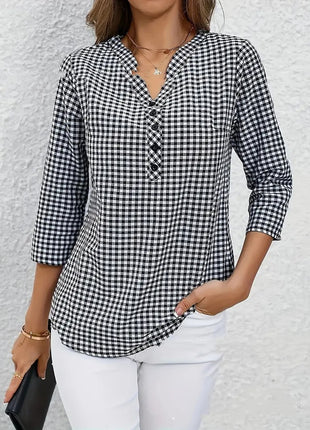 Elegant Retro Plaid Striped Long Sleeve Shirt
