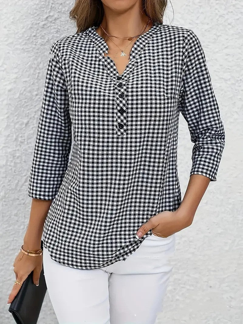 Elegant Retro Plaid Striped Long Sleeve Shirt