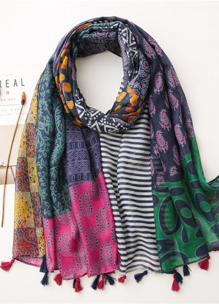 Japanese Style Artistic Cotton and Linen Scarf Bohemian Cashew