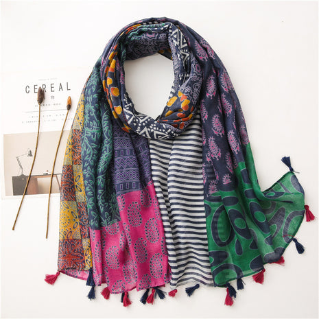 Japanese Style Artistic Cotton and Linen Scarf Bohemian Cashew