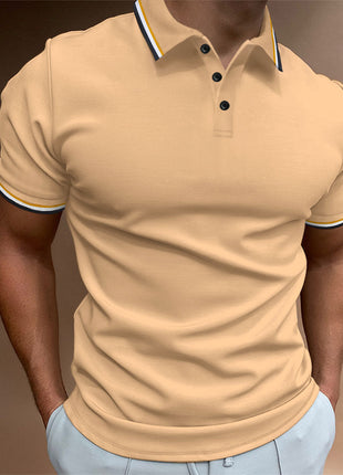 Men's Slim Polo Shirt Rib Striped T-shirt Top