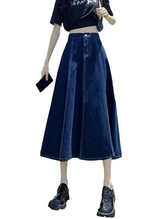 Denim A- Line High Waist Umbrella Skirt