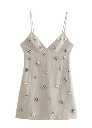 Feng Rhinestone-embellished V-neck Strap Top