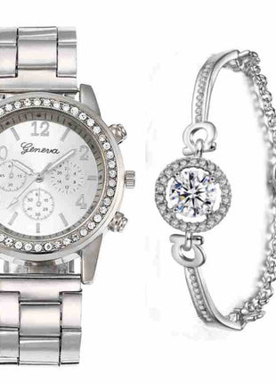 Fashion Steel Belt Quartz Watch and Bracelet Set