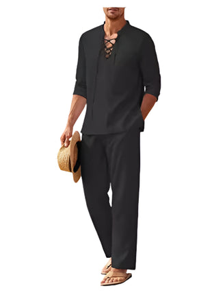 Cotton And Linen Henley Suit