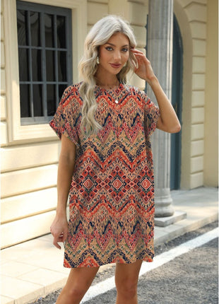 Loose Crew Neck Short Sleeve Pocket Dress