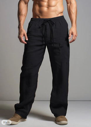 Breathable Drawstring Elastic Waist Cotton & Linen Casual Trousers