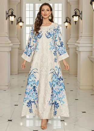 Blue Floral Long Sleeve Dress